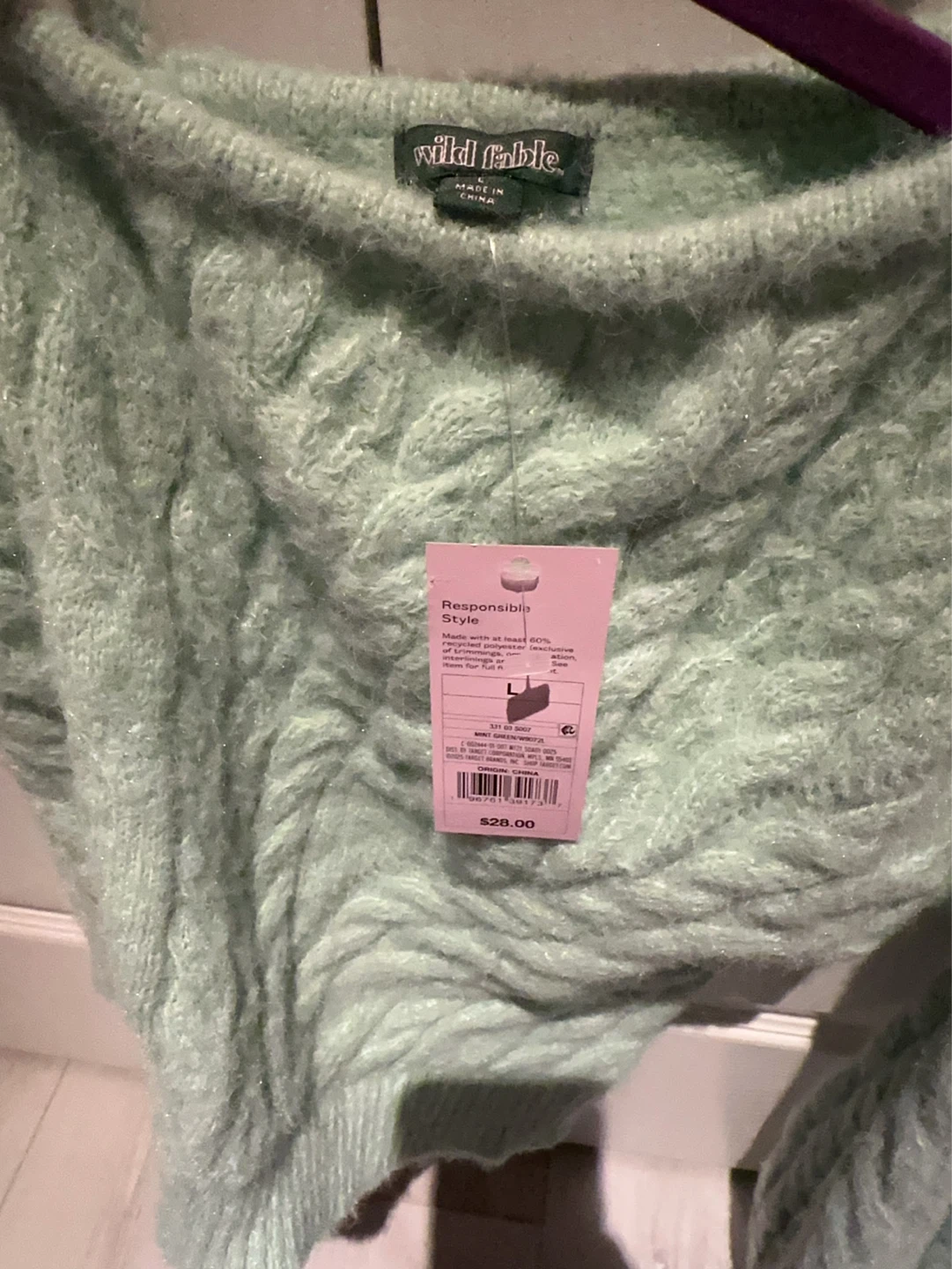 wild fable Mint Green Cable Knit Off-Shoulder Sweater