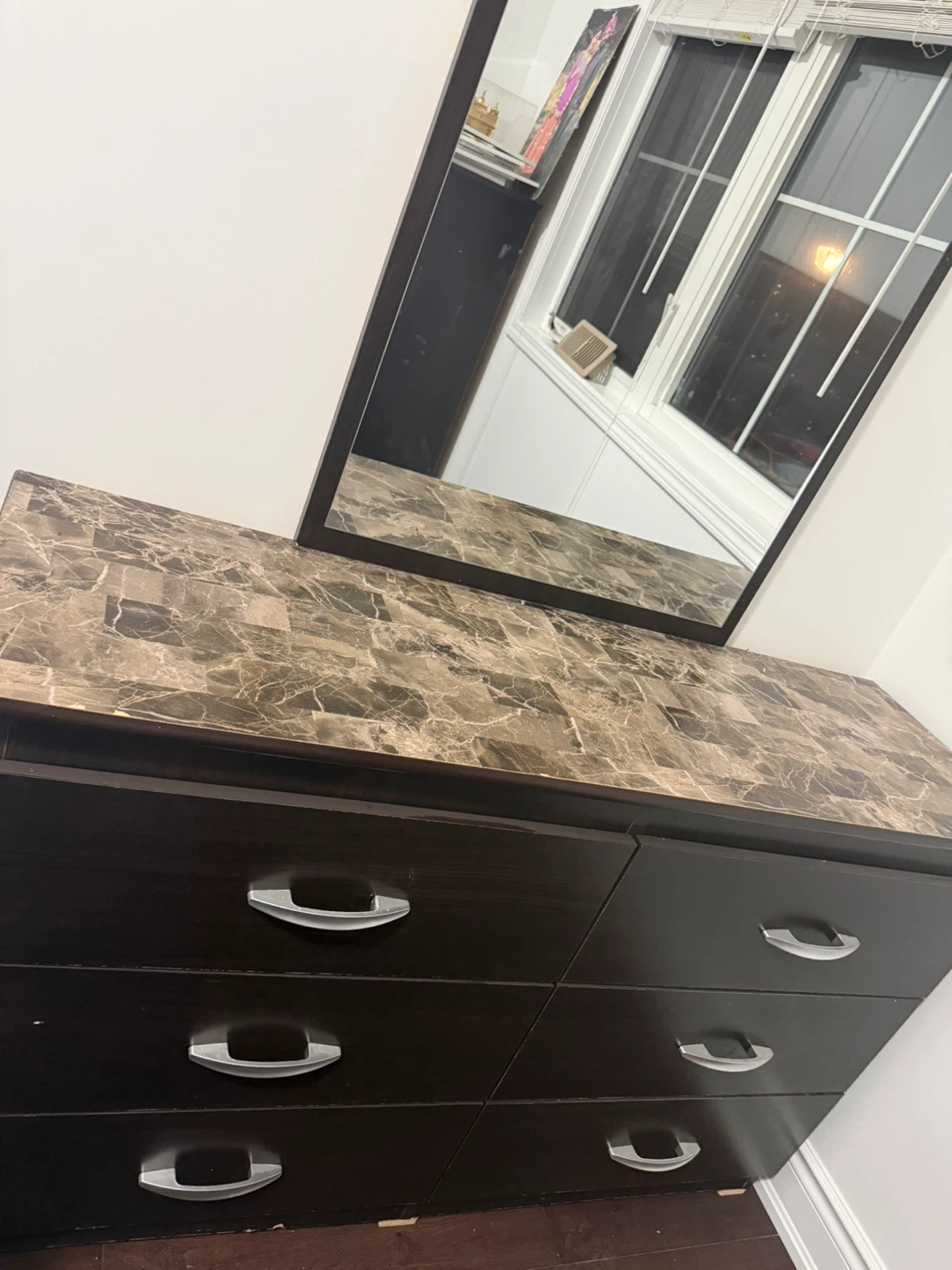 Dark Brown 6-Drawer Dresser with Mirror