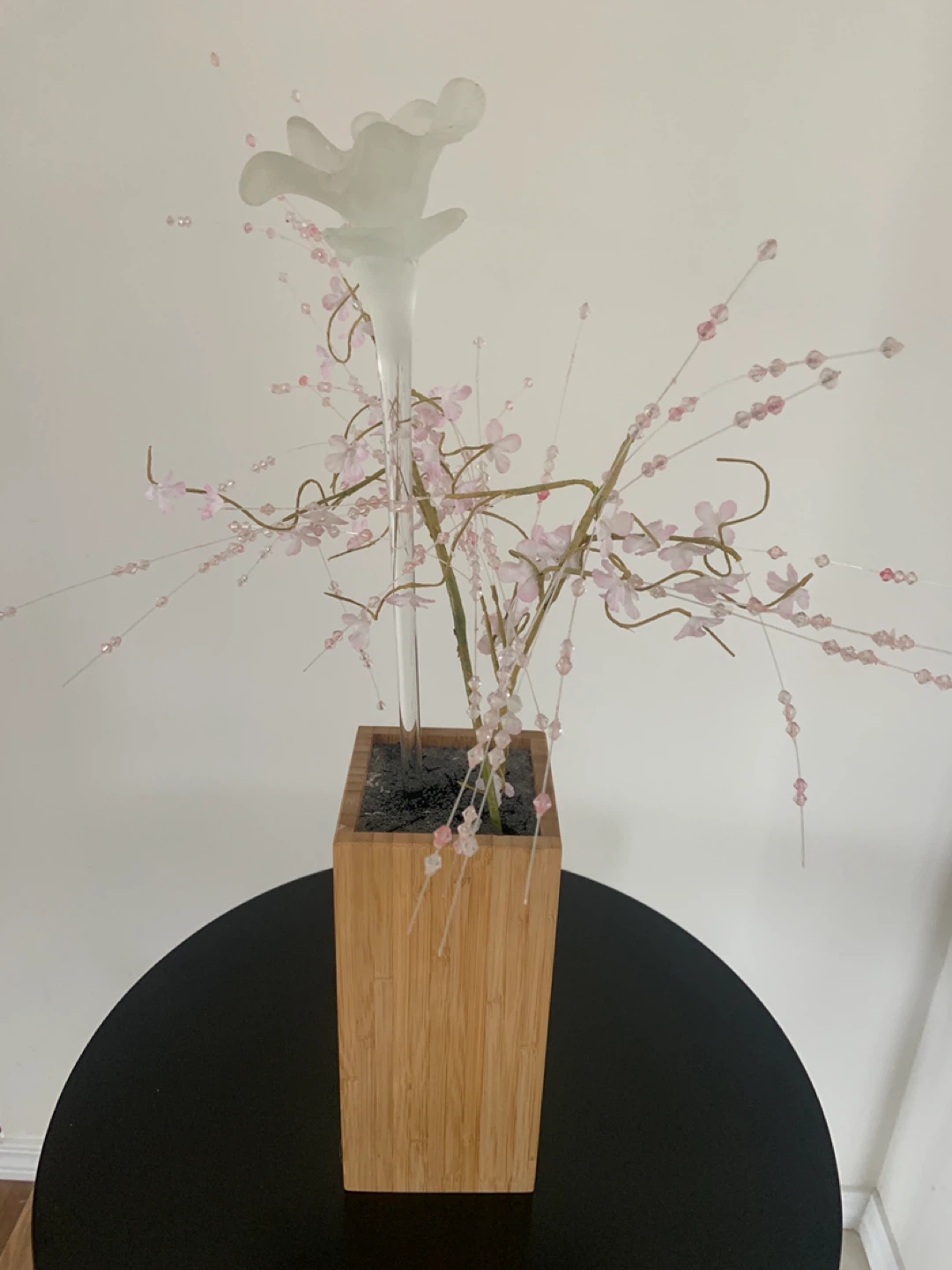 Decorative Faux Cherry Blossom Floral Arrangement in Wooden Pot - photo 2