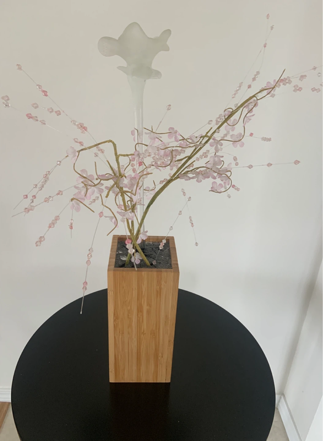 Decorative Faux Cherry Blossom Floral Arrangement in Wooden Pot
