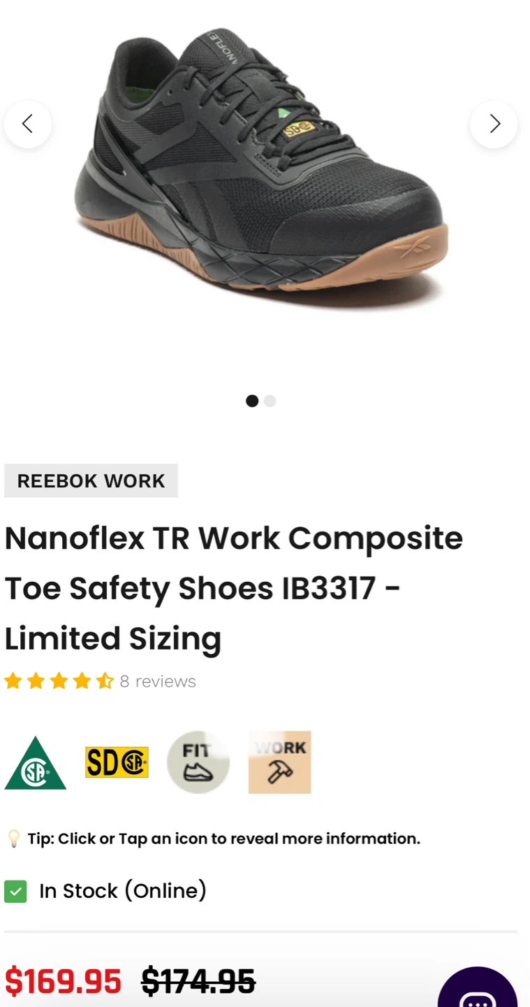 Reebok Nanoflex TR Work Composite Toe Safety Shoes IB3317
