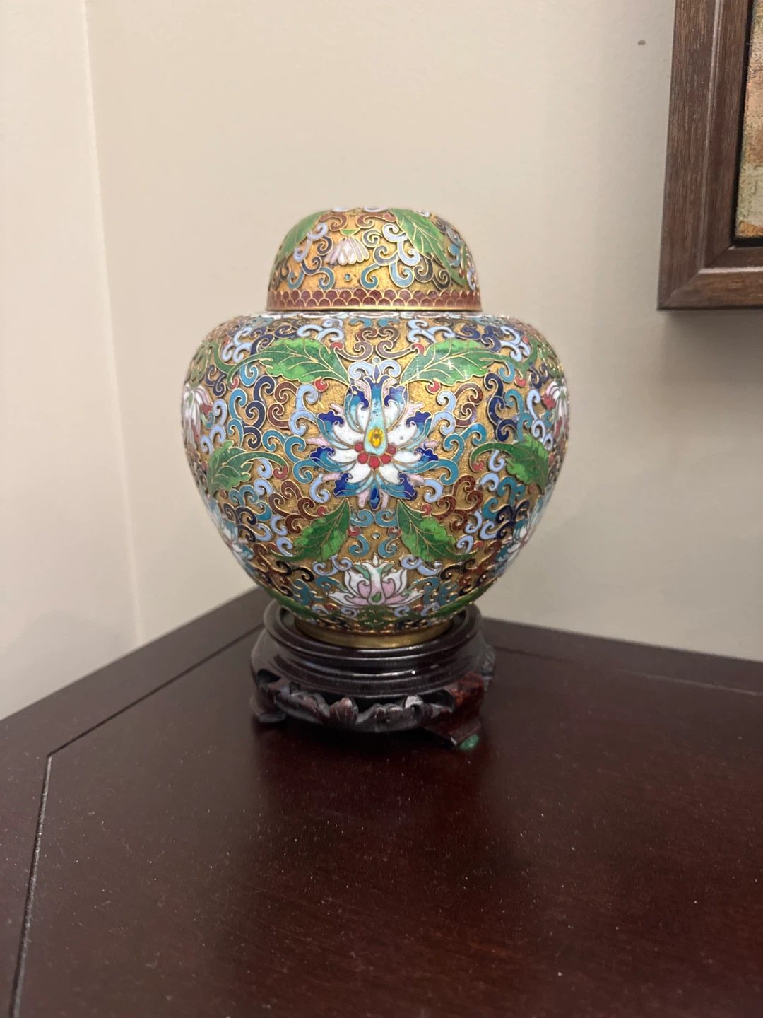 Cloisonné Ginger Jar with Lid and Stand