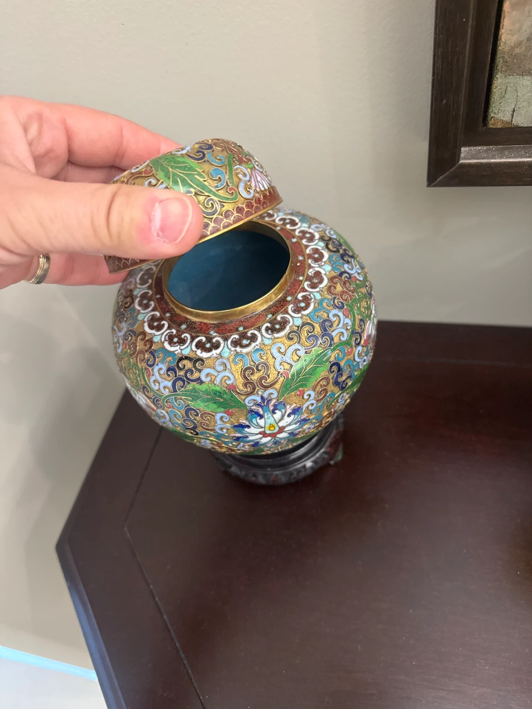 Cloisonné Ginger Jar with Lid and Stand - photo 3