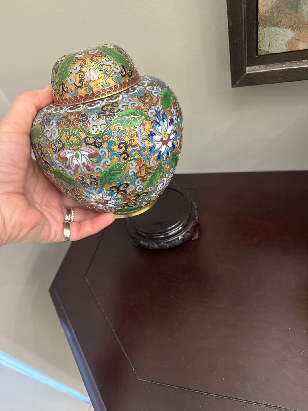 Cloisonné Ginger Jar with Lid and Stand - photo 4