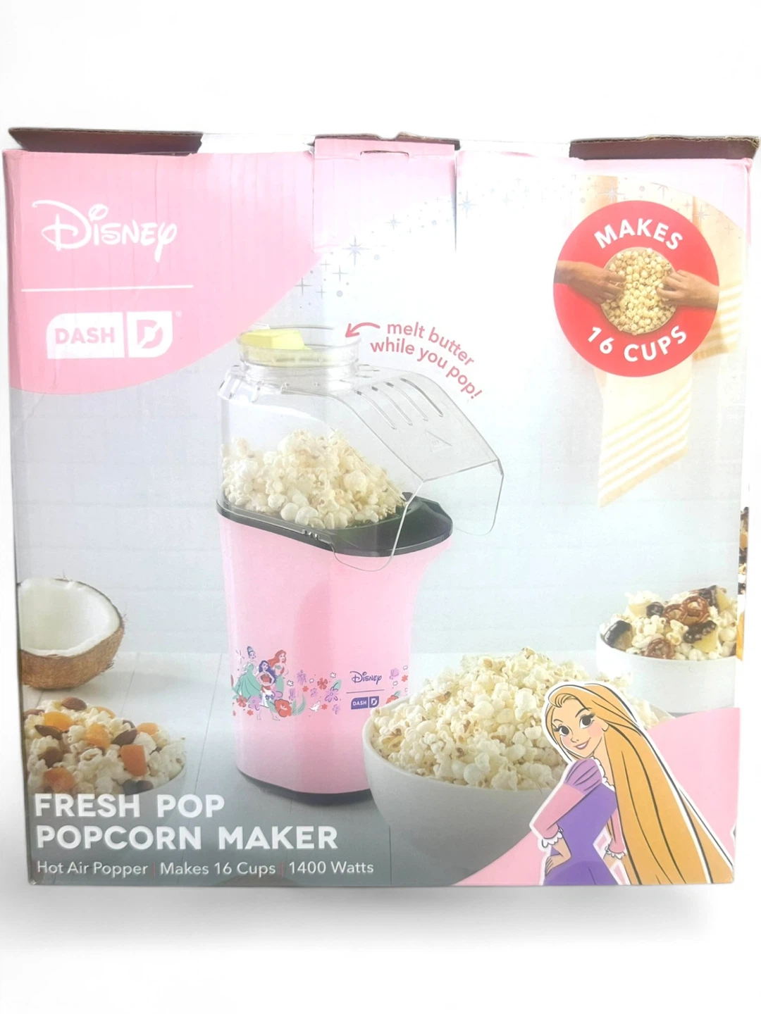 Disney Dash Princess Pink Pop Popcorn Maker, 16‑Cup Oil‑Free