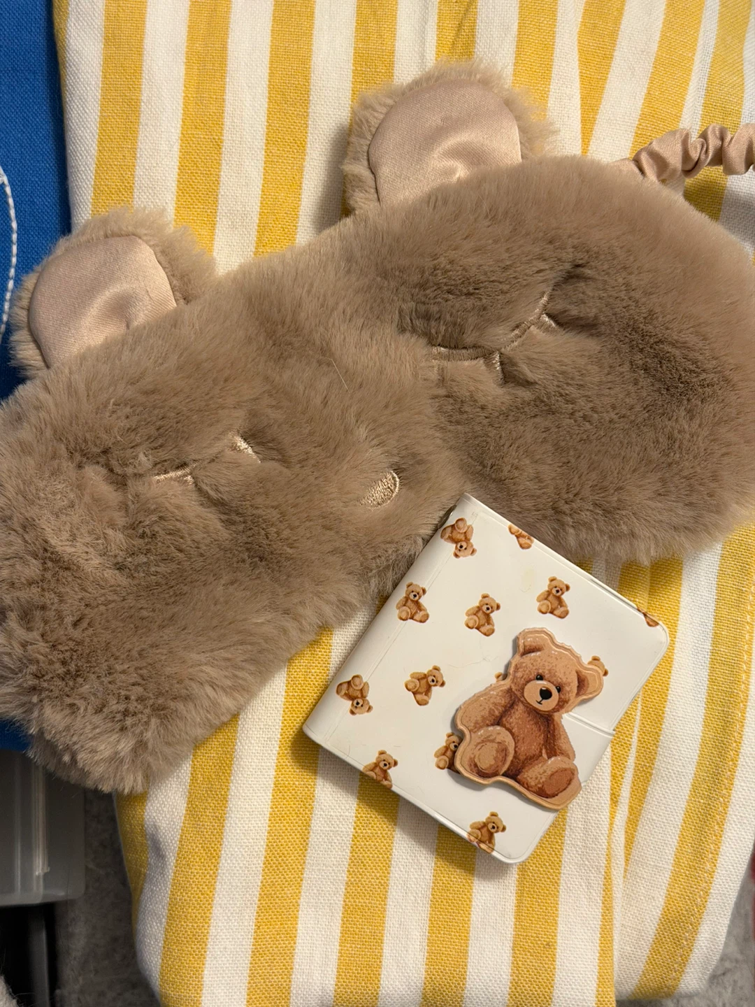 Fuzzy Bear Ear Sleep Mask with Mini Notebook