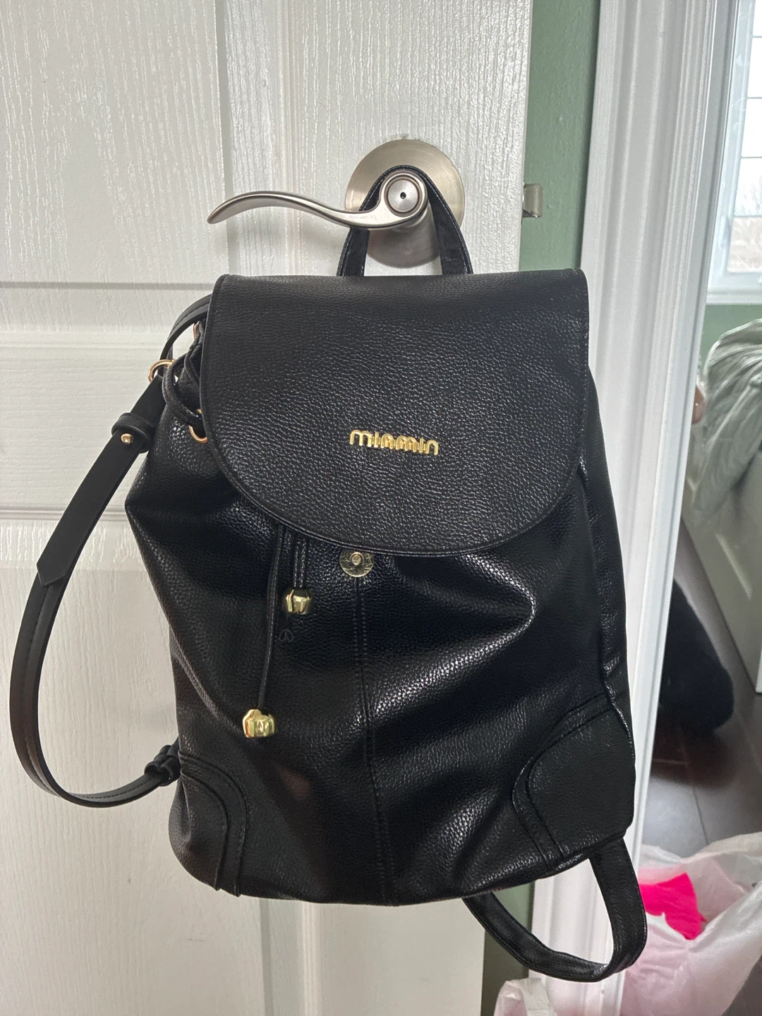 Black Faux Leather Backpack - photo 2