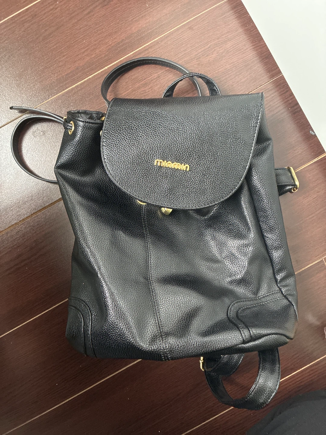 Black Faux Leather Backpack