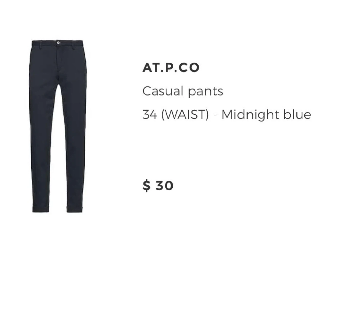 AT.P.CO Casual Pants - Midnight Blue - Size 34 - photo 4