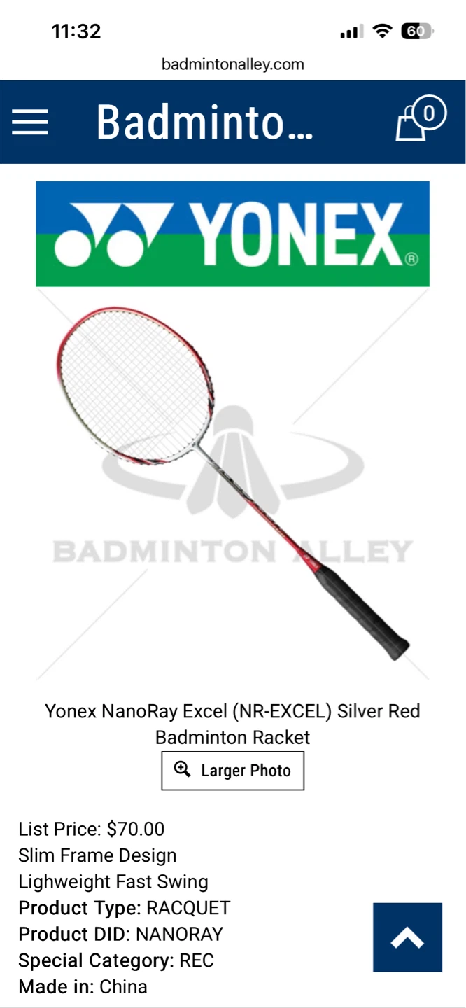 Yonex NanoRay Excel (NR-EXCEL) Silver Red Badminton Racket - photo 2