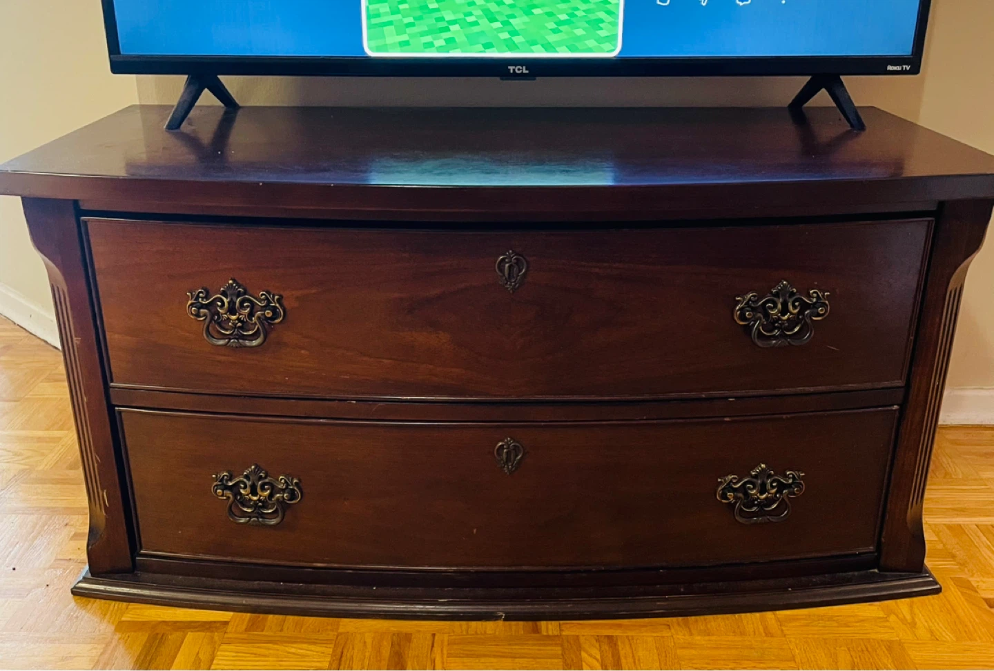 Solid Dark Wood 2-Drawer Dresser