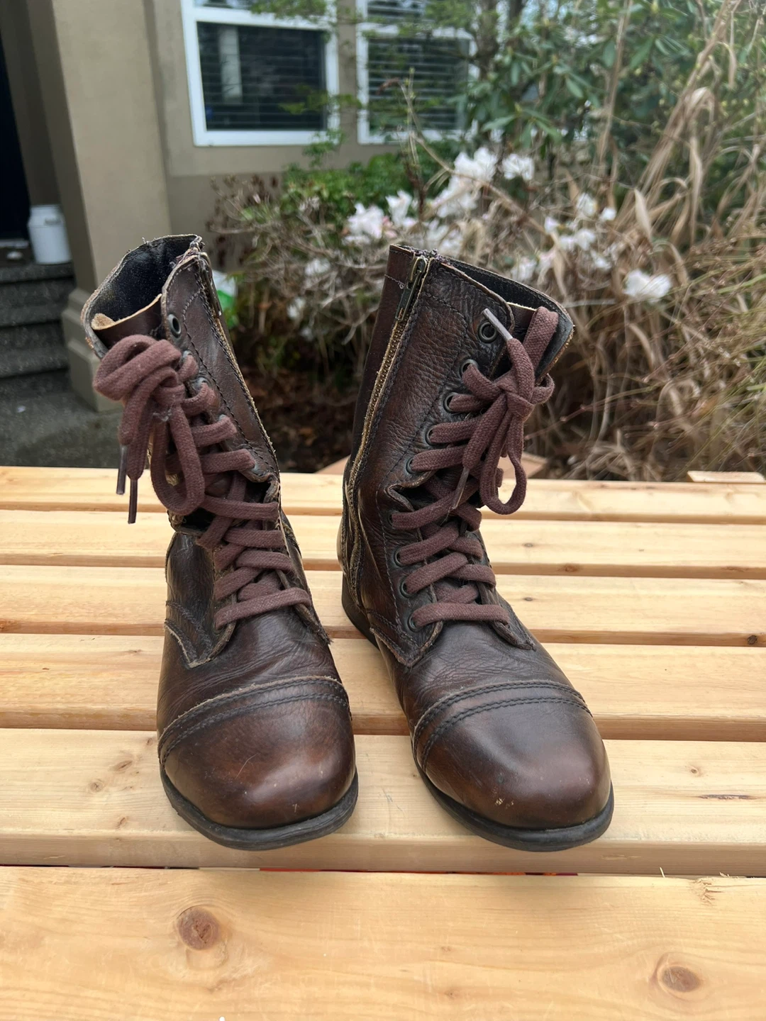 Steve Madden Leather Combat Boots - Brown