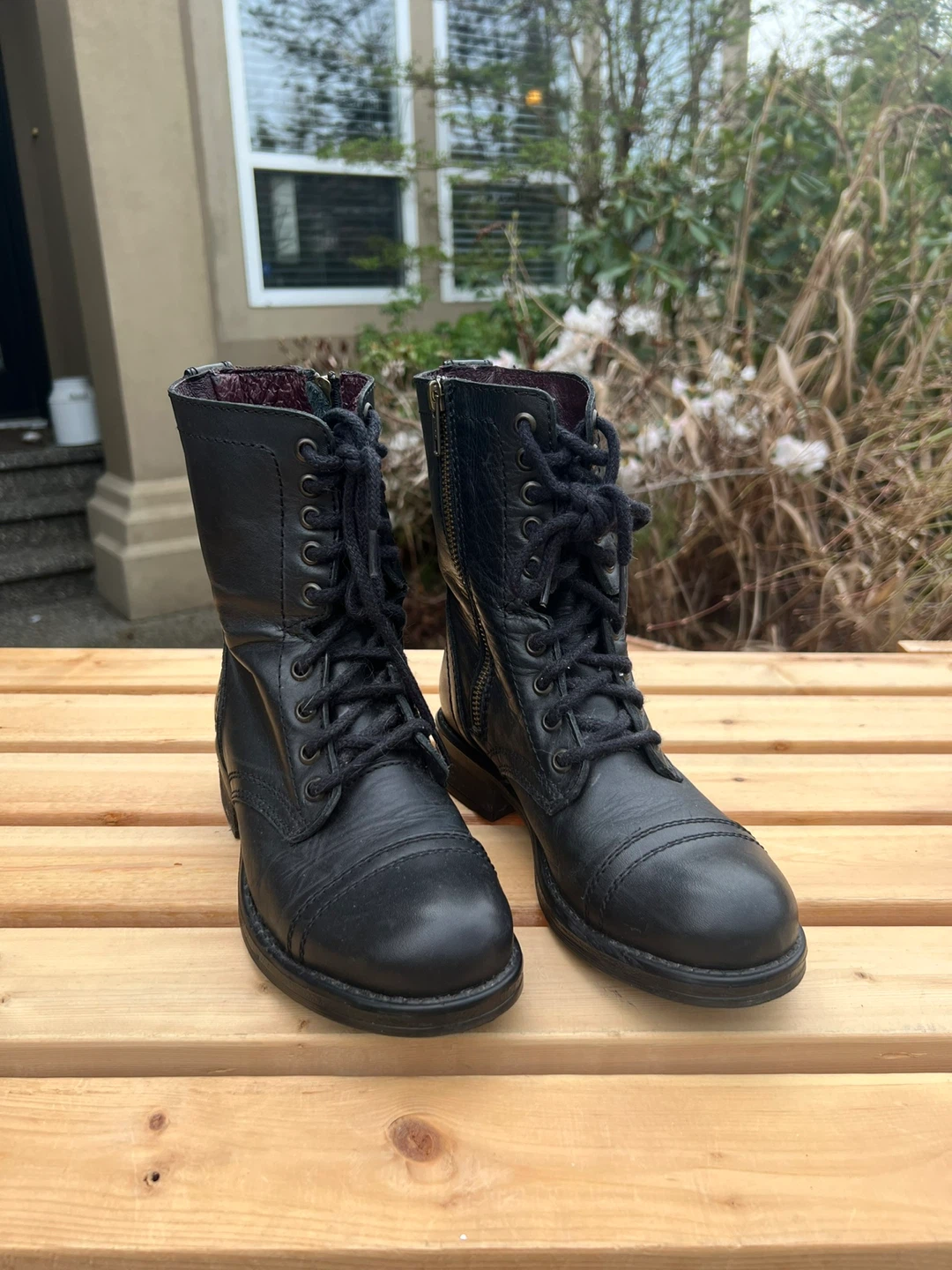 Steve Madden Leather Combat Boots - Black - photo 2