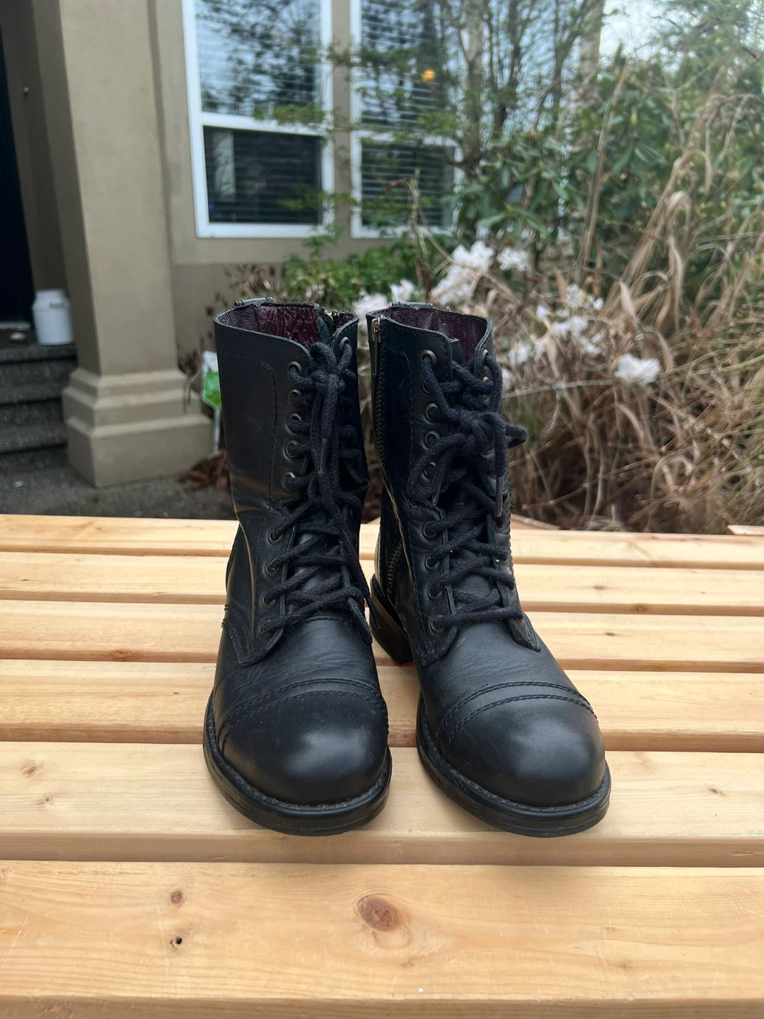 Steve Madden Leather Combat Boots - Black