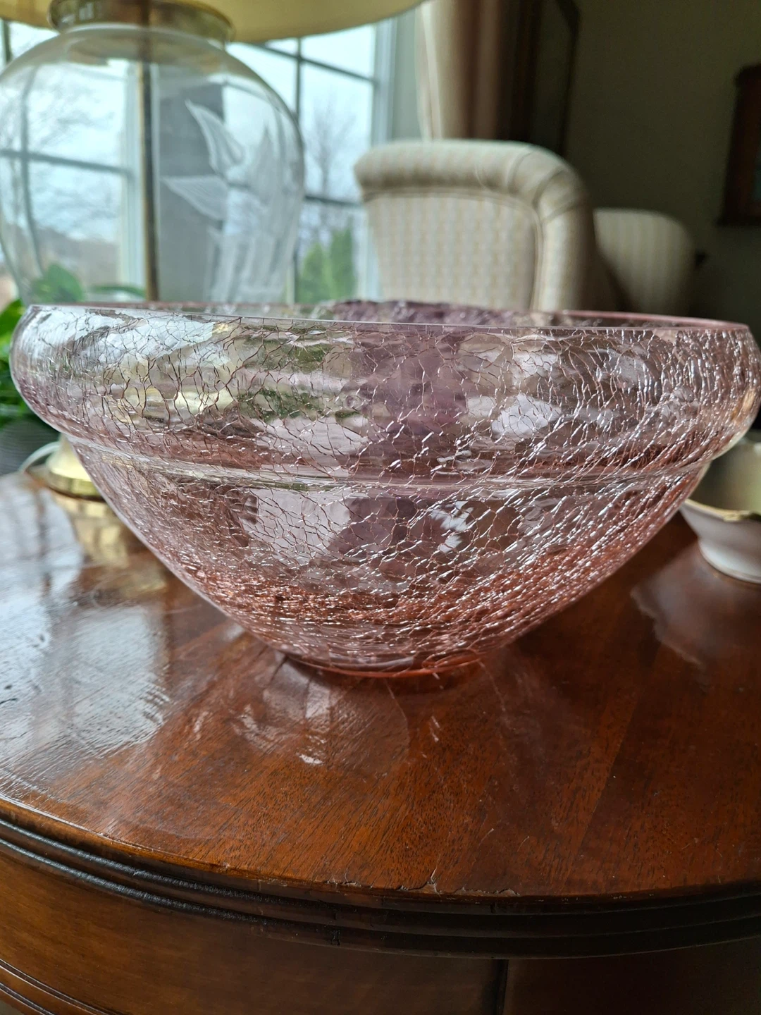 Pink crackle glass bowl - photo 5