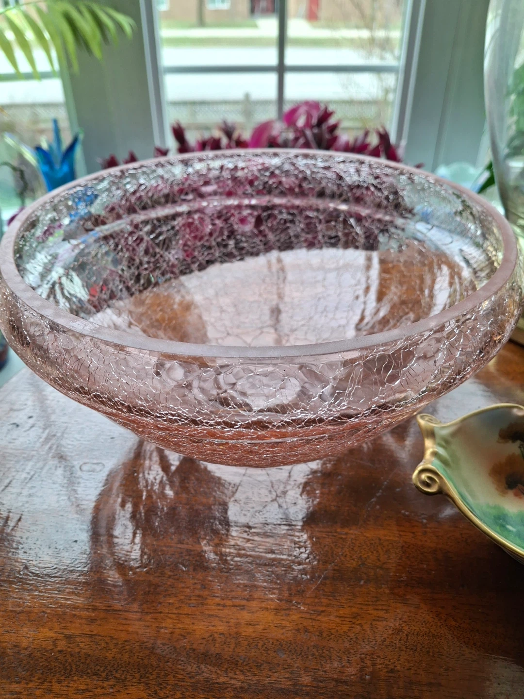 Pink crackle glass bowl - photo 4