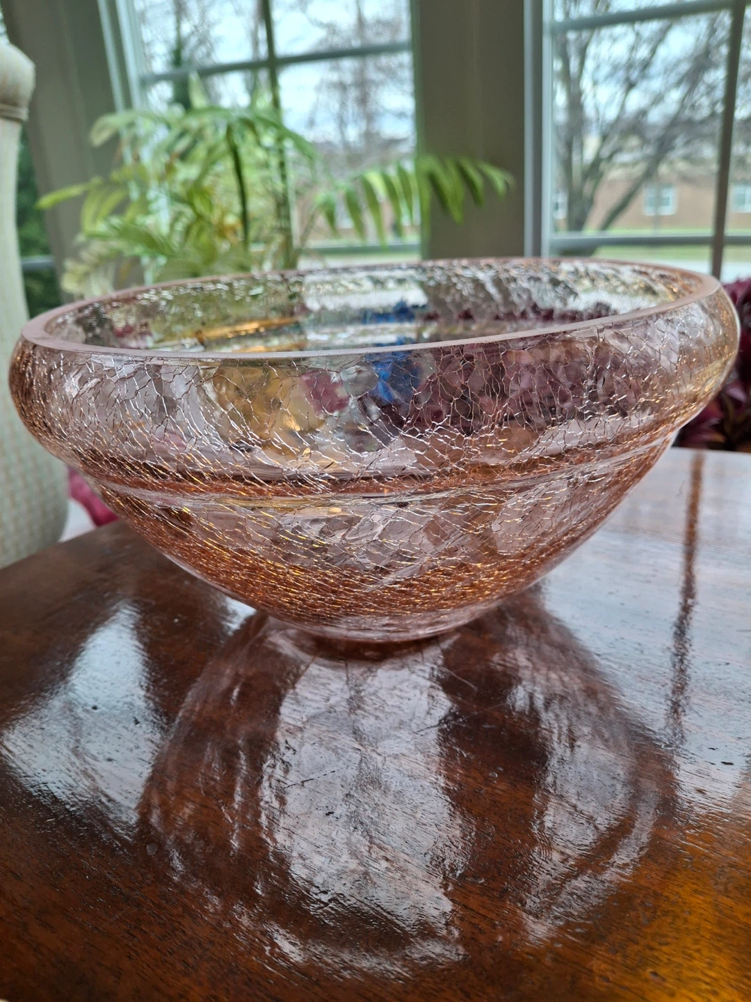 Pink crackle glass bowl