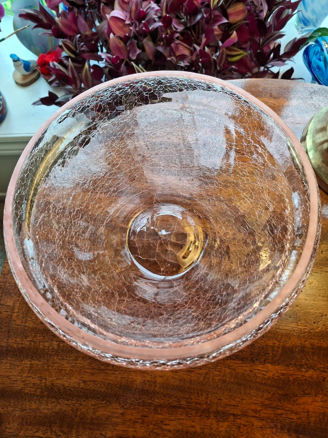 Pink crackle glass bowl - photo 2