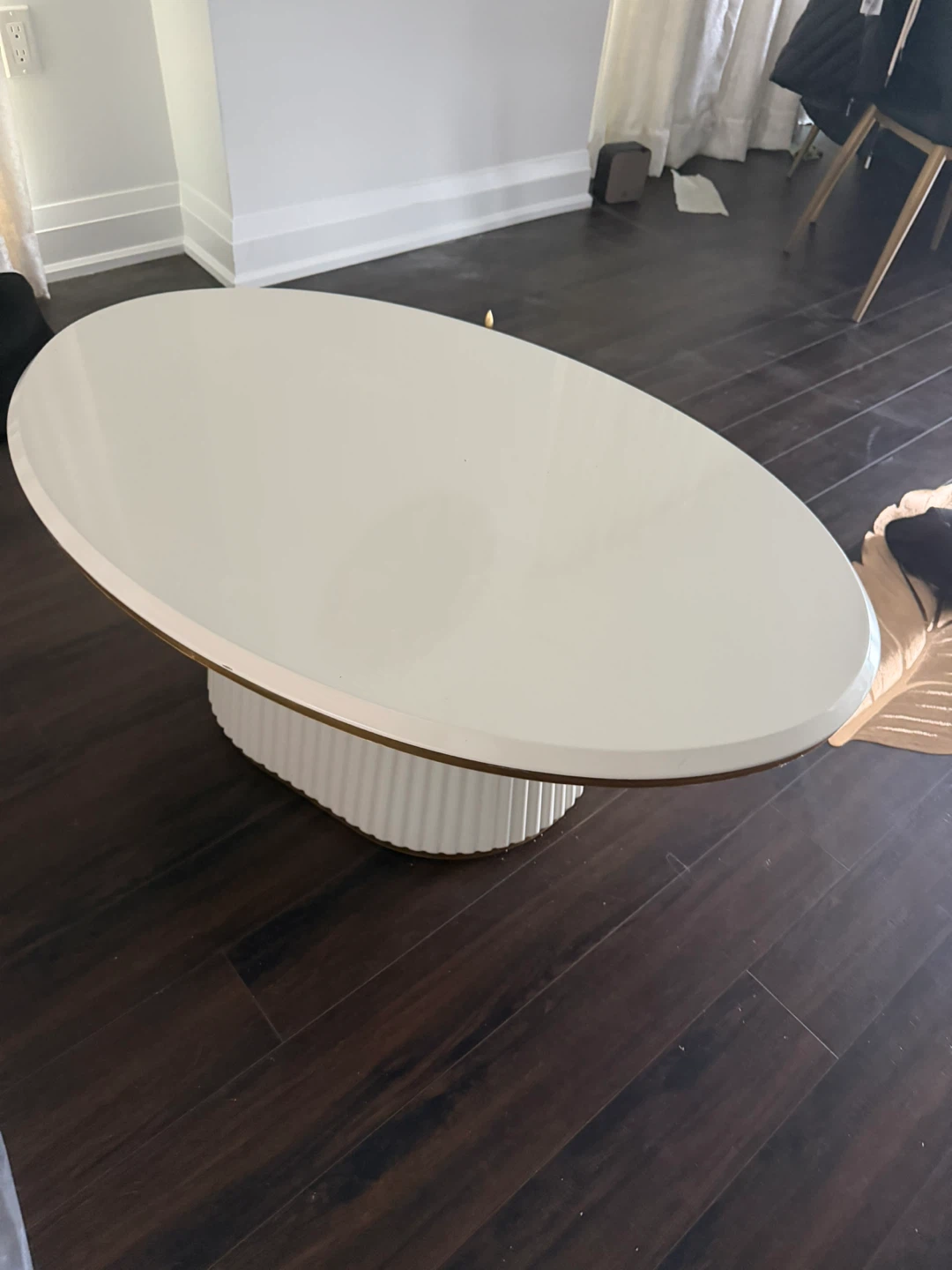 Cream Oval Coffee Table with Fluted Base