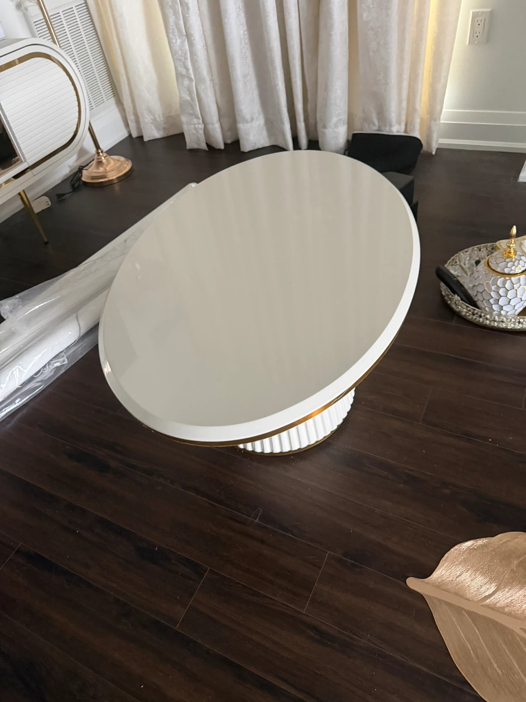 Cream Oval Coffee Table with Fluted Base - photo 4