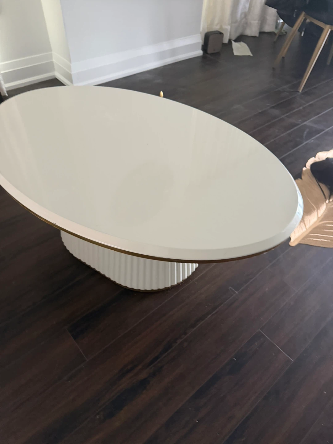 Cream Oval Coffee Table with Fluted Base - photo 2