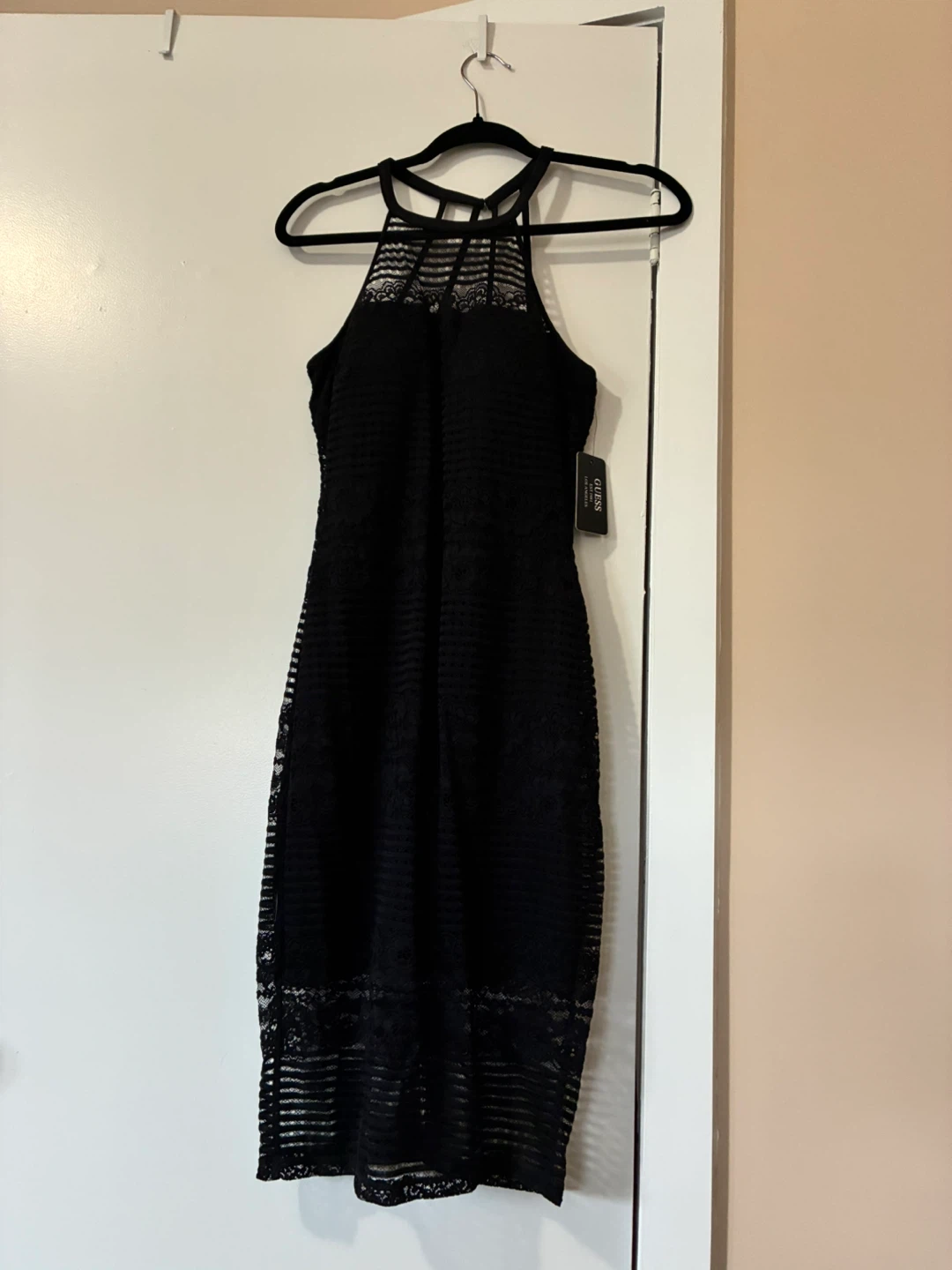 Guess Black Lace Striped Halter Neck Dress Size 2