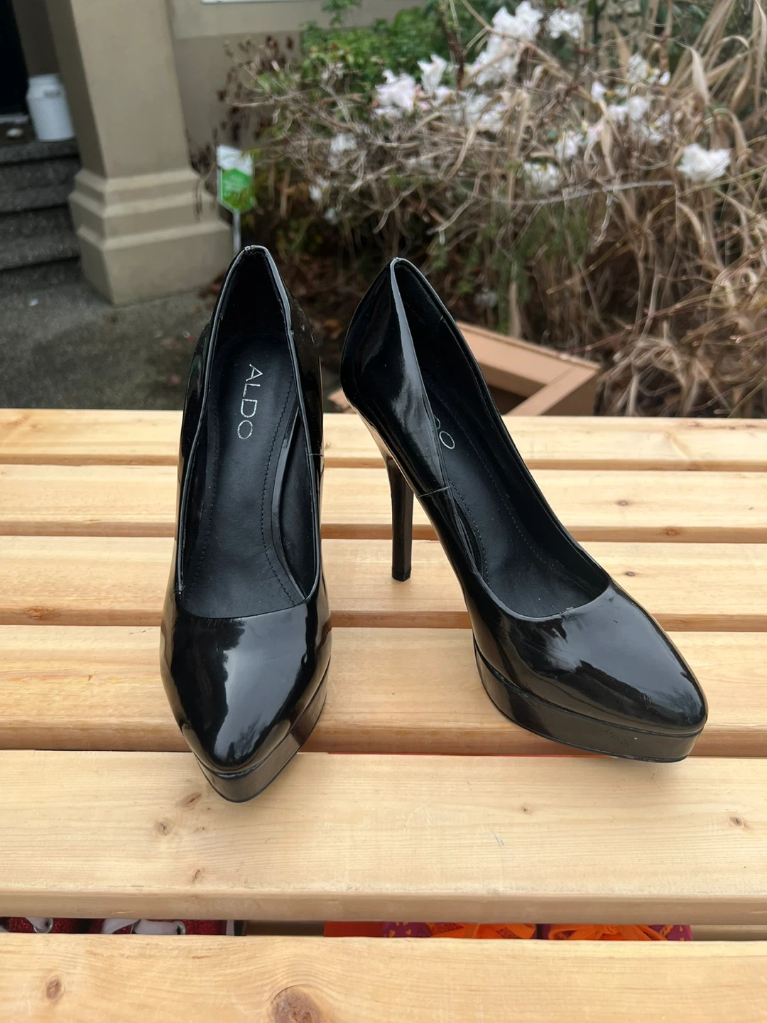 Aldo Patent Leather Platform Heels - Black