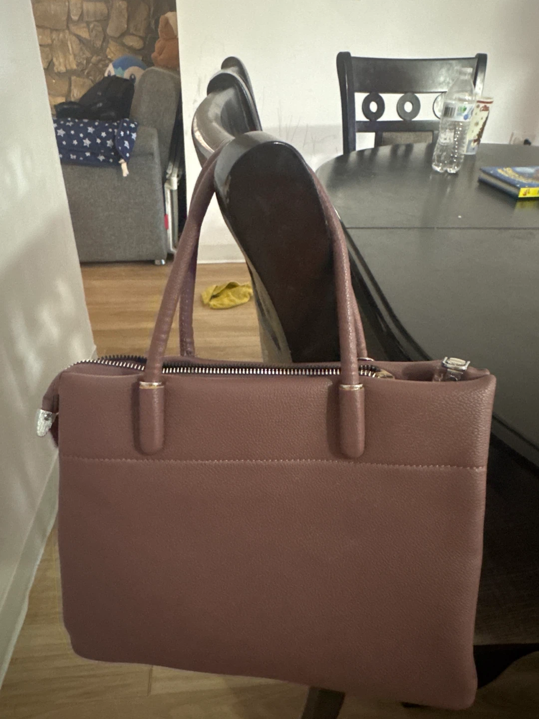 Mauve Faux Leather Tote Handbag with Shoulder Strap - photo 2