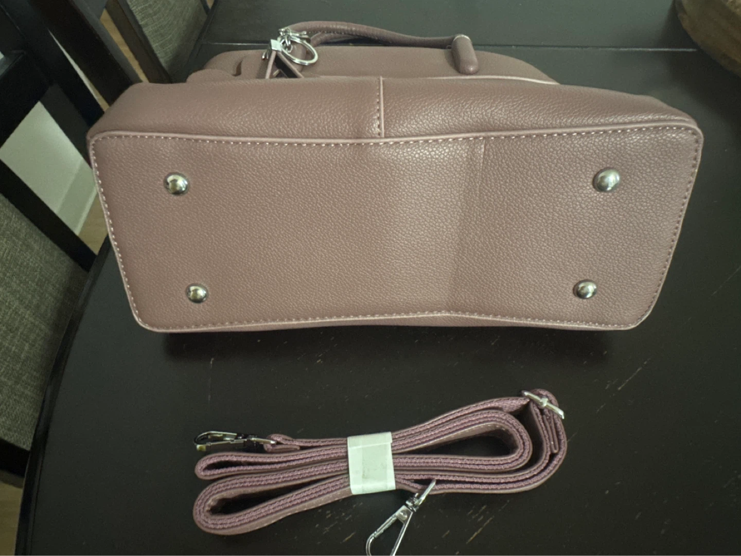 Mauve Faux Leather Tote Handbag with Shoulder Strap - photo 4
