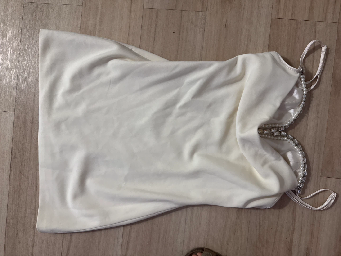 CHICYOU Cream Rhinestone & Pearl Embellished Slip Dress - photo 2