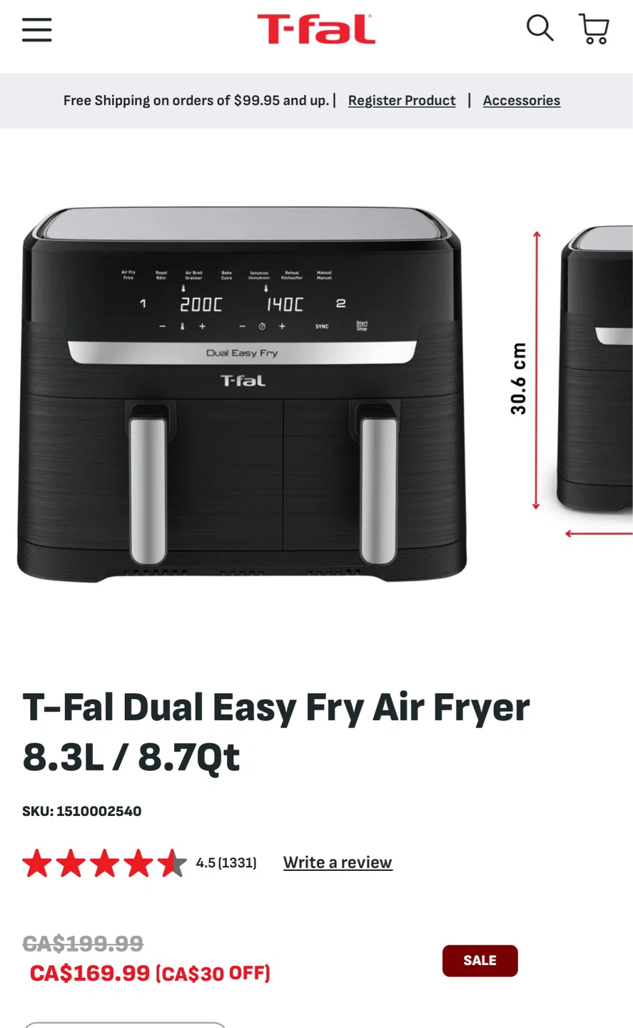 T-Fal Dual Easy Fry Air Fryer 8.3L / 8.7Qt - photo 2