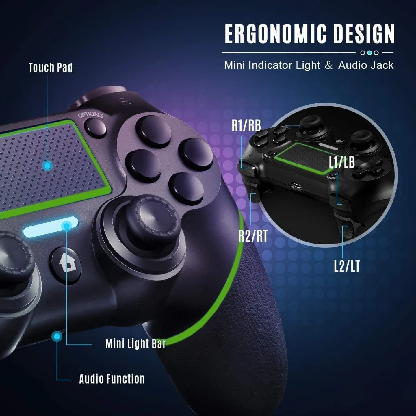 Black Wireless Game Controller with Green Accents - photo 3