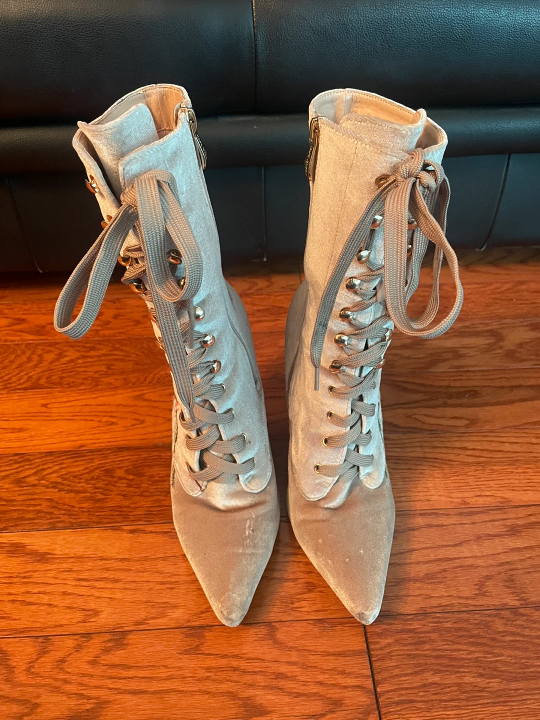 Women's Embroidered Velvet Lace-Up Boots - photo 4