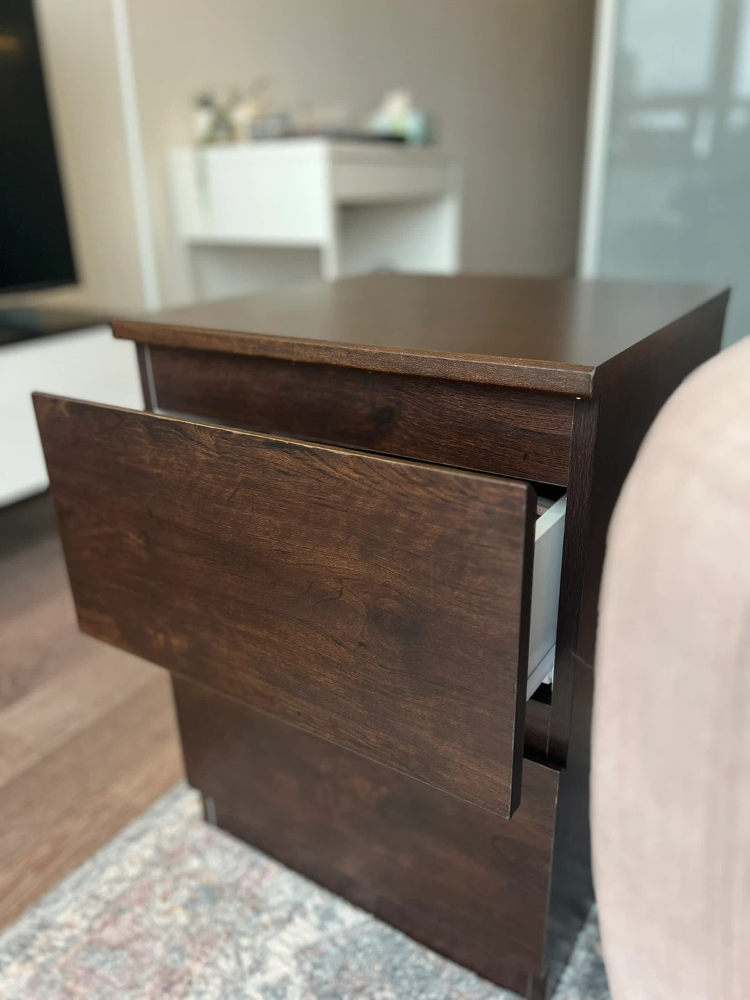Dark Wood 2-Drawer Nightstand - photo 4