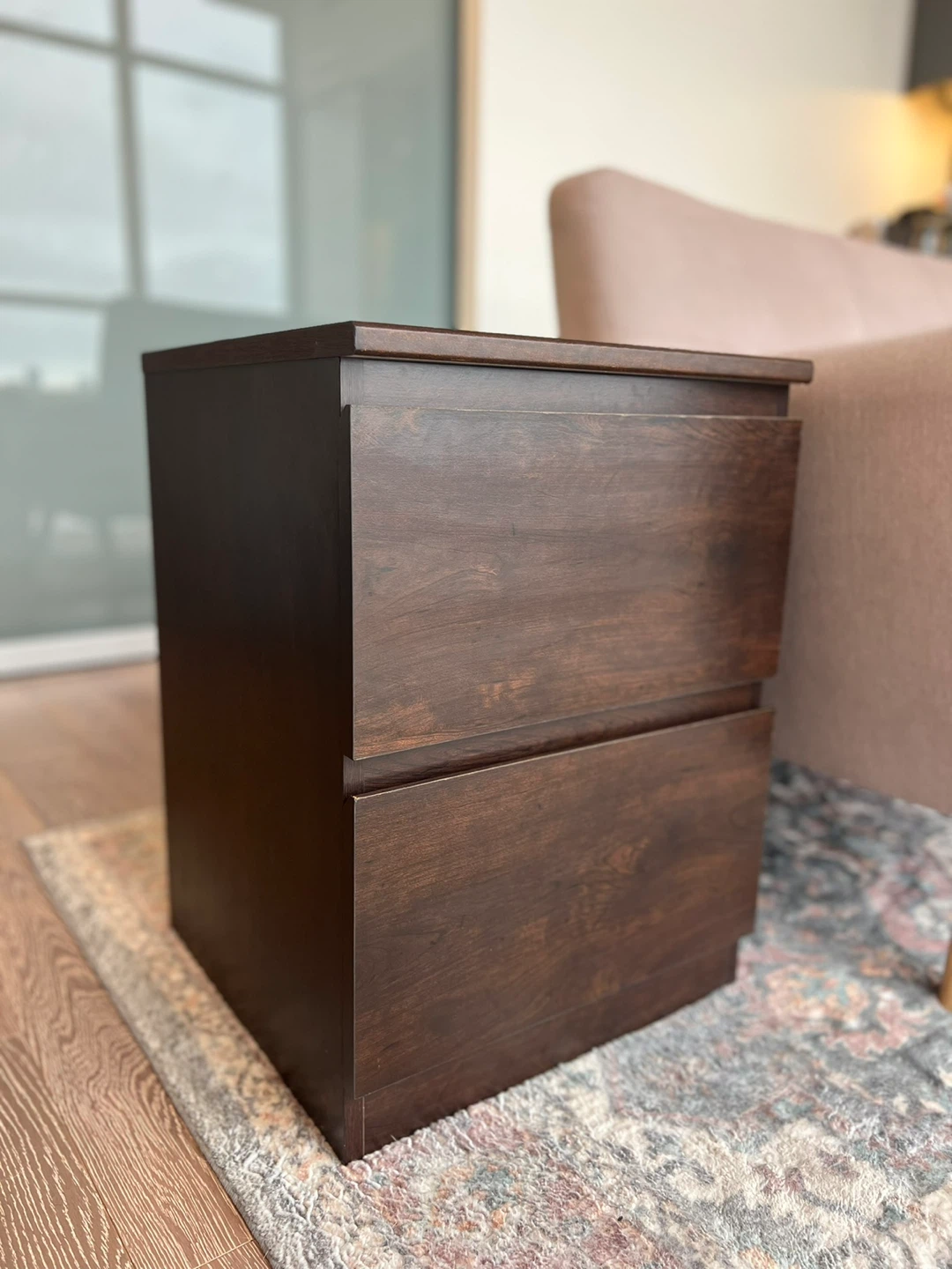 Dark Wood 2-Drawer Nightstand