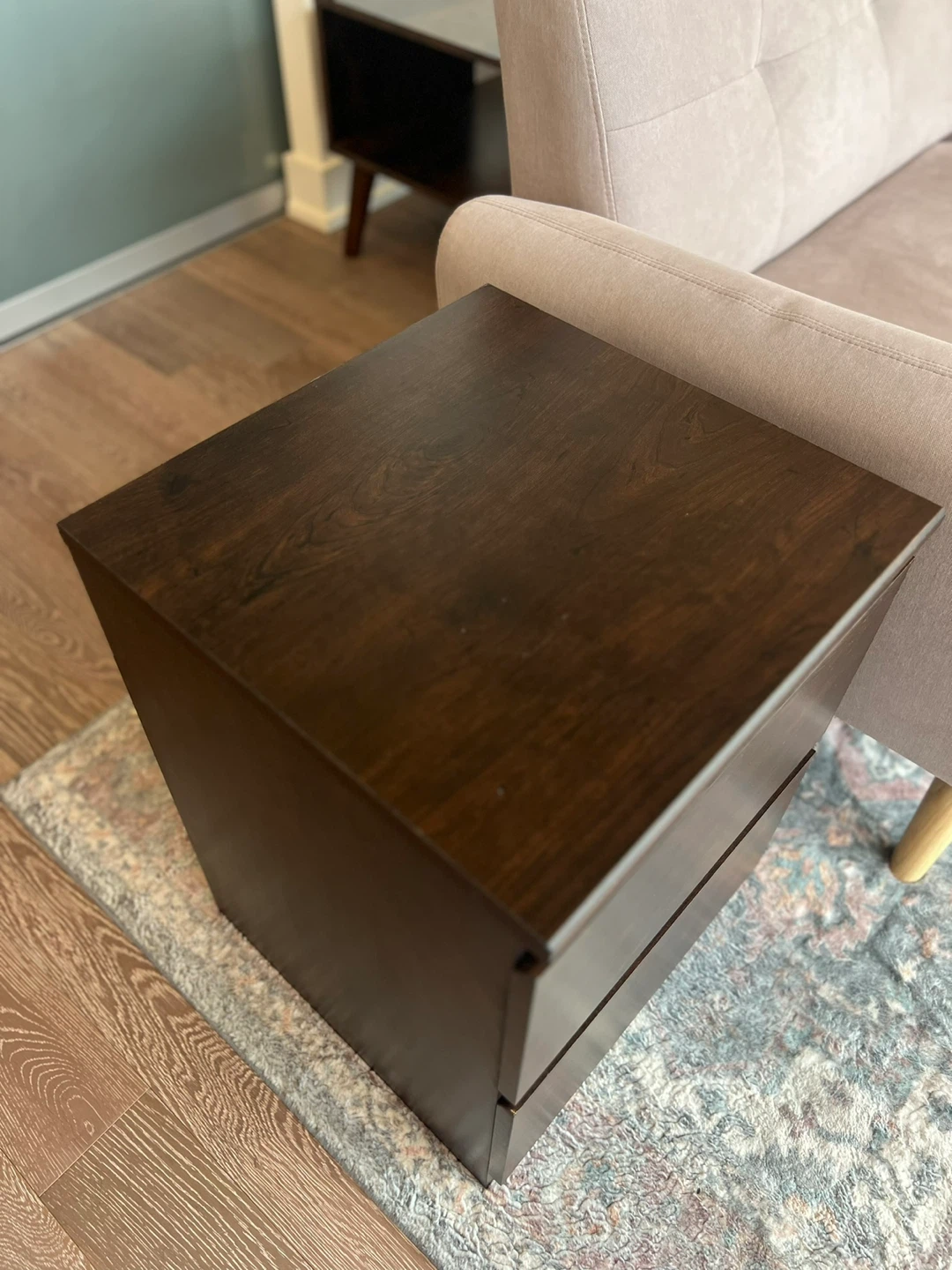 Dark Wood 2-Drawer Nightstand - photo 2
