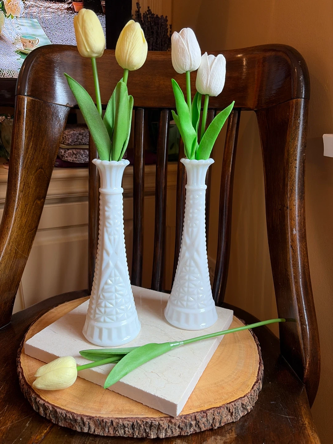 Pair of Vintage Anchor Hocking Milk Glass Bud Vases