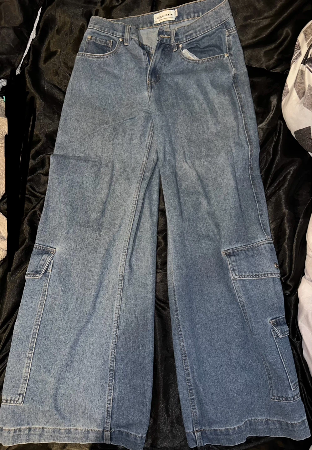 Blue Denim Wide Leg Cargo Jeans - photo 2