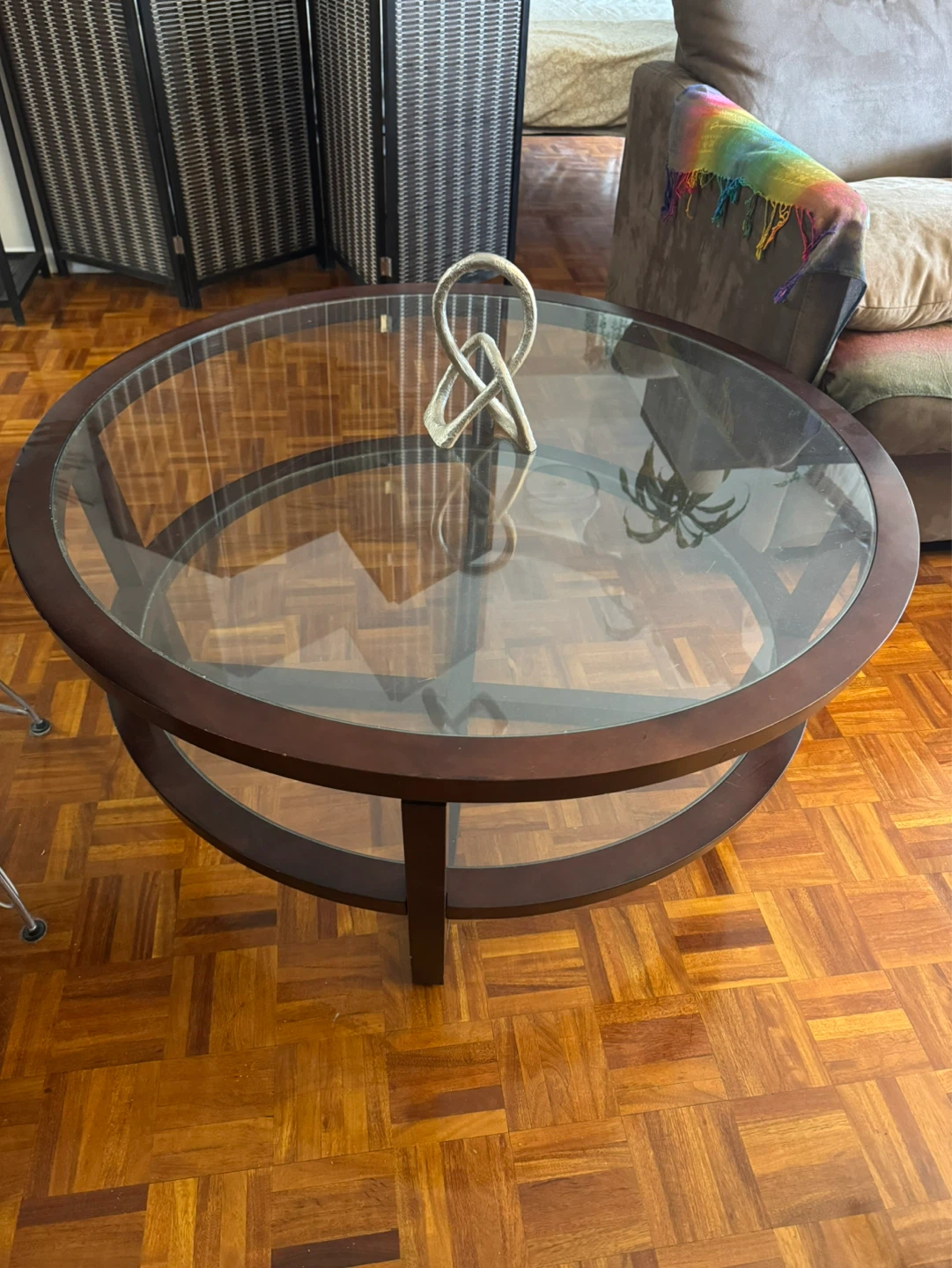 Round Coffee Table with Glass Top - Large