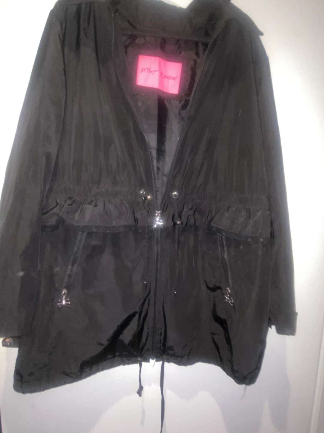 Betsey Johnson Black Ruffle Drawstring Anorak Jacket - photo 3