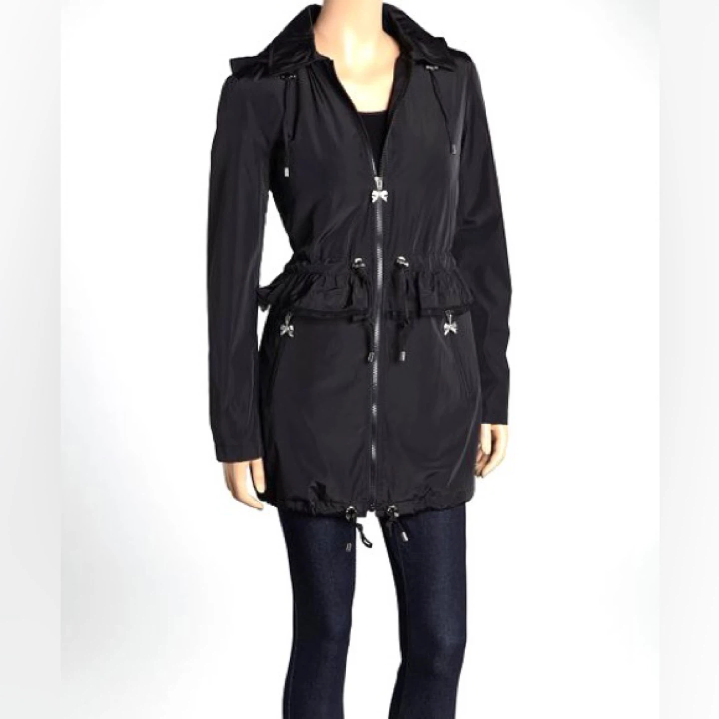 Betsey Johnson Black Ruffle Drawstring Anorak Jacket