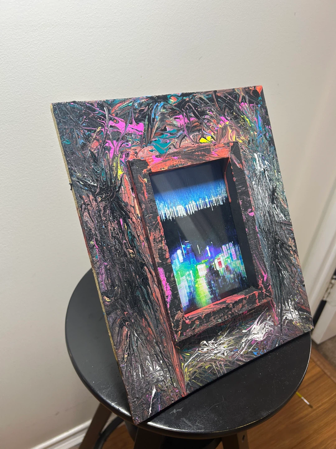 Abstract Art Piece with Cityscape Reflection - photo 5
