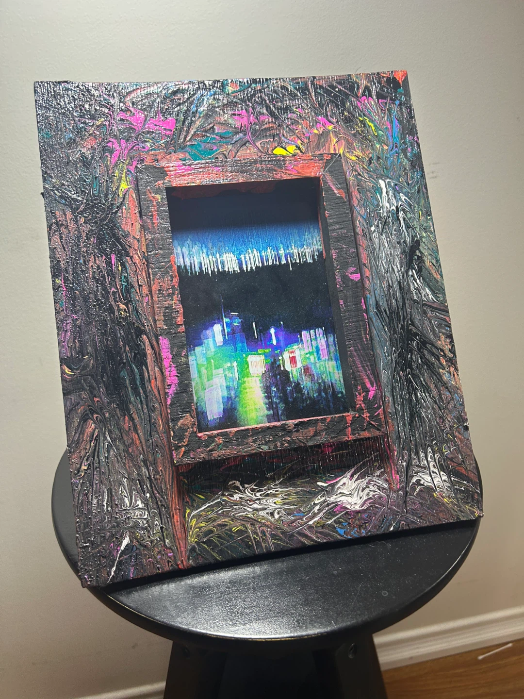Abstract Art Piece with Cityscape Reflection - photo 2