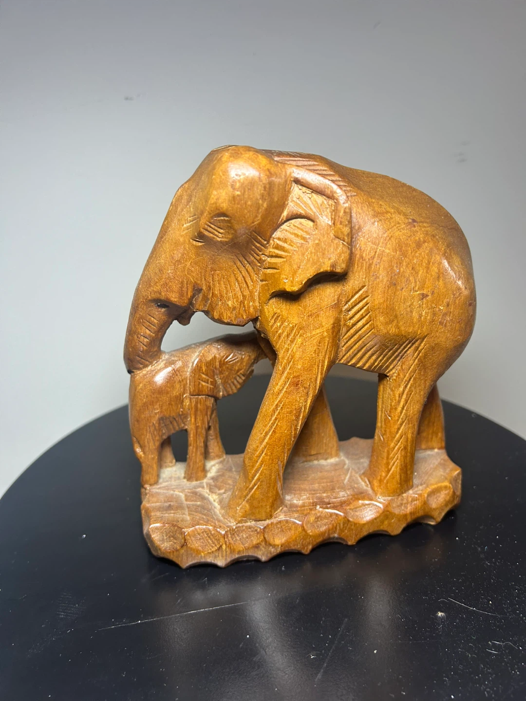Wooden Elephant Family Figurine