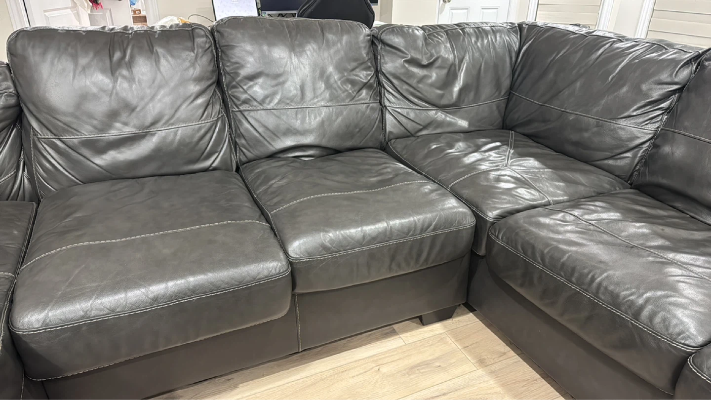 Dark Brown Leather Sectional Sofa with Chaise