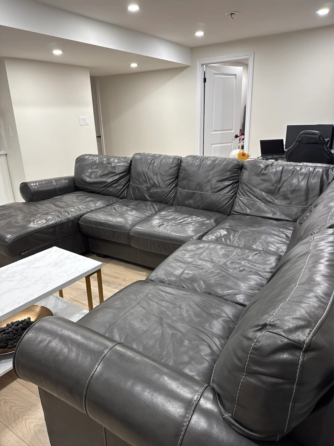 Dark Brown Leather Sectional Sofa with Chaise - photo 4