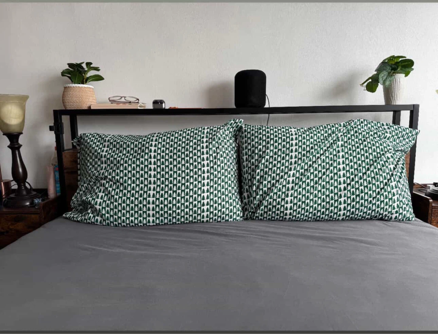 Rustic Wood & Metal Queen Bed Frame with Under-Bed Storage