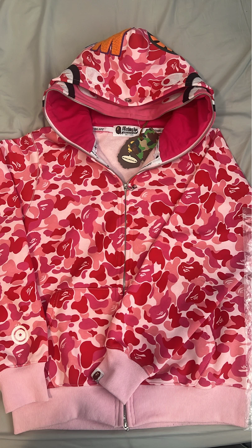 BAPE Pink Camo Shark Full Zip Hoodie size-M