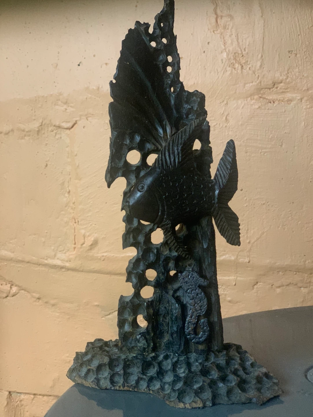 Hand Carved Fish and Seahorse Sculpture