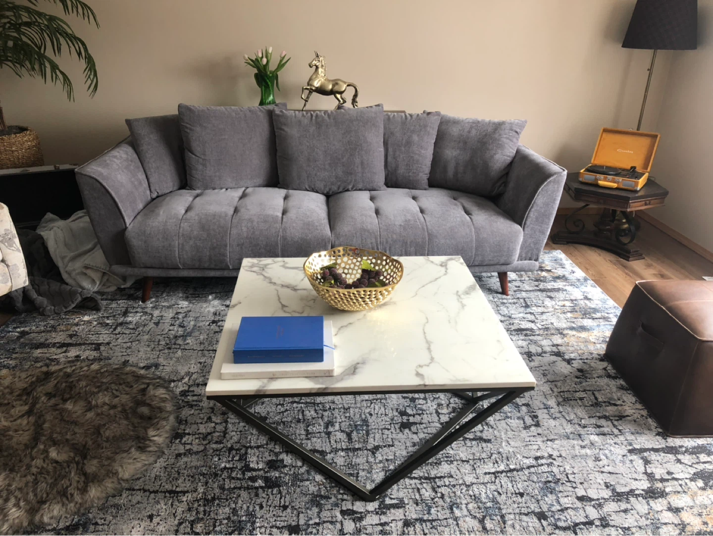 Grey Tufted Sofa from Design Manitoba